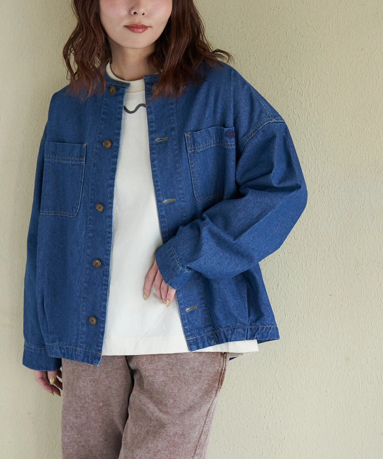 CUBE SUGAR(キューブシュガー) |【春新作】8.5オンス デニム ノーカラー バルーン ジャケット