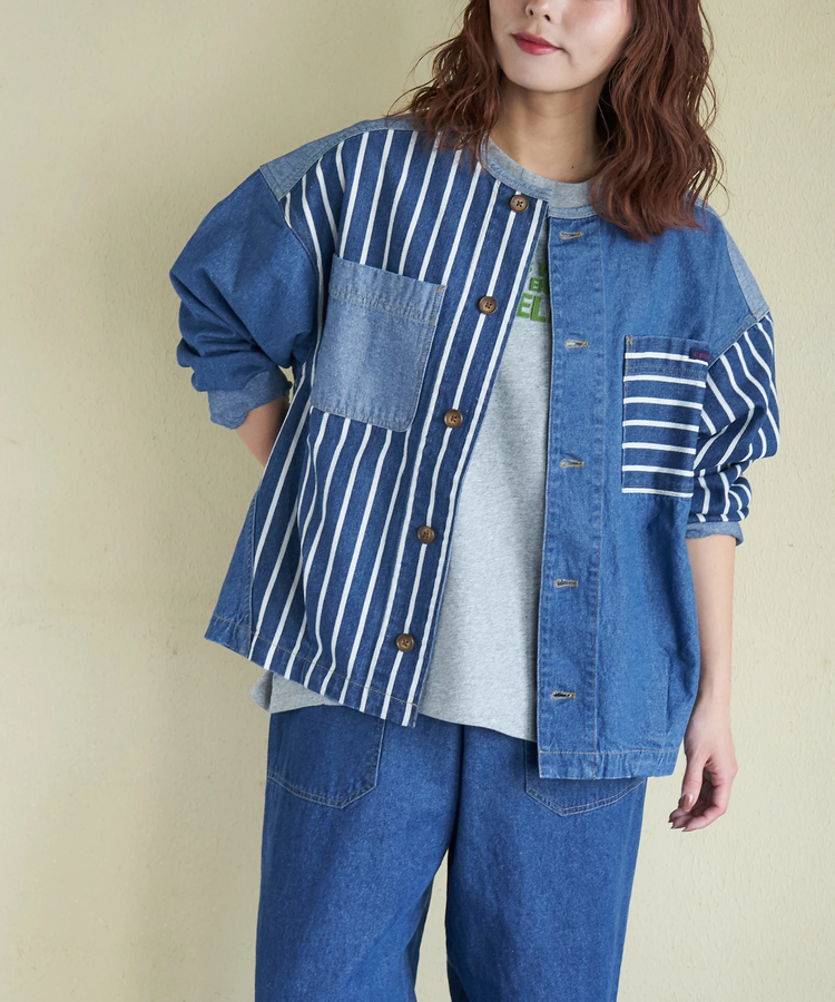 CUBE SUGAR(キューブシュガー) |【春新作】8.5オンス デニム ノーカラー バルーン ジャケット