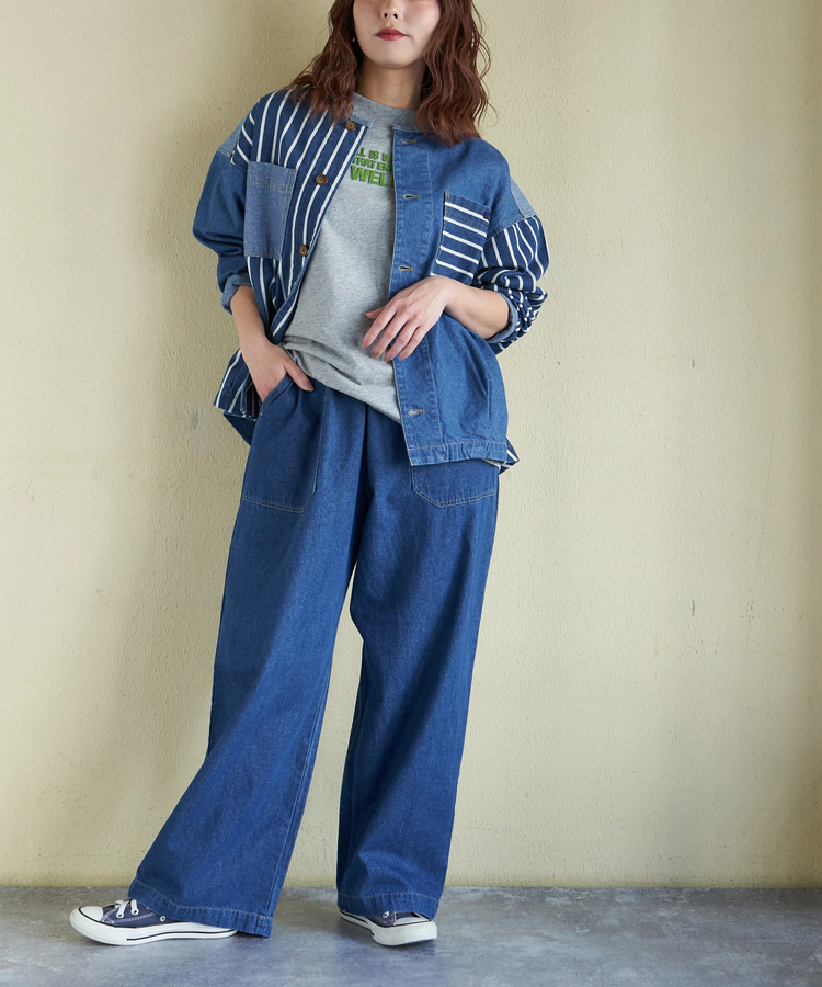 CUBE SUGAR(キューブシュガー) |【春新作】8.5オンス デニム ノーカラー バルーン ジャケット