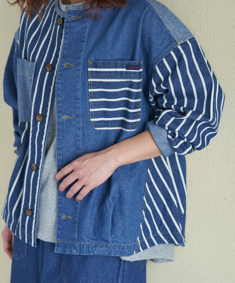 CUBE SUGAR(キューブシュガー) |【春新作】8.5オンス デニム ノーカラー バルーン ジャケット