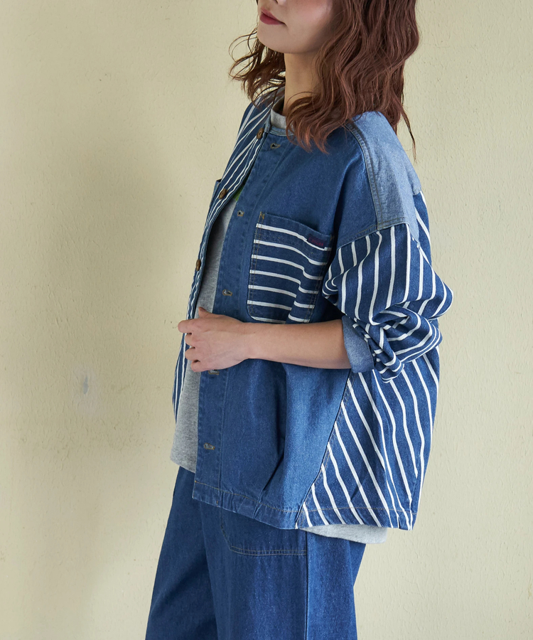 CUBE SUGAR(キューブシュガー) |【春新作】8.5オンス デニム ノーカラー バルーン ジャケット