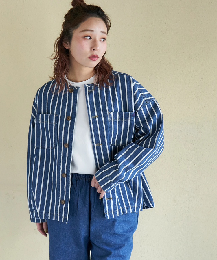 CUBE SUGAR(キューブシュガー) |【春新作】ヒッコリー ノーカラー バルーン ジャケット