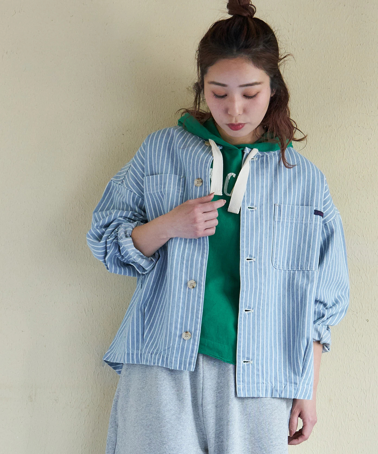 CUBE SUGAR(キューブシュガー) |【春新作】ヒッコリー ノーカラー バルーン ジャケット