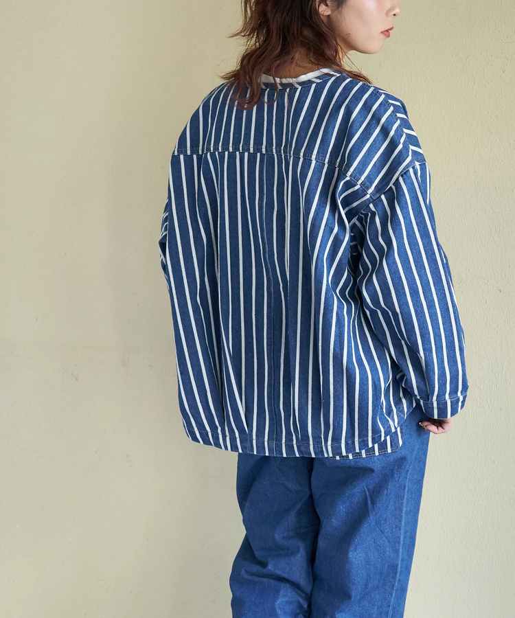 CUBE SUGAR(キューブシュガー) |【春新作】ヒッコリー ノーカラー バルーン ジャケット