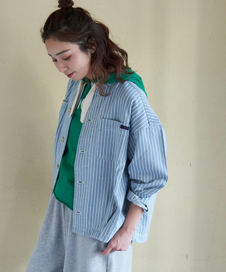 CUBE SUGAR(キューブシュガー) |【春新作】ヒッコリー ノーカラー バルーン ジャケット