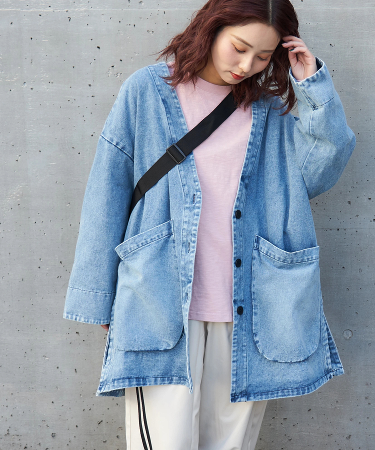 CUBE SUGAR(キューブシュガー) |【春新作8%分ポイントバック】ケミカルウォッシュ Vネック デニム ジャケット