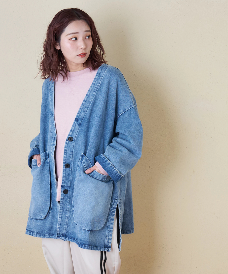 CUBE SUGAR(キューブシュガー) |【春新作8%分ポイントバック】ケミカルウォッシュ Vネック デニム ジャケット