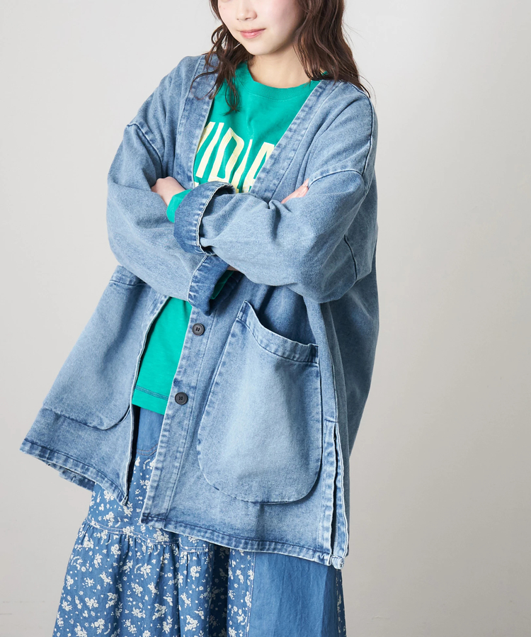 CUBE SUGAR(キューブシュガー) |【春新作8%分ポイントバック】ケミカルウォッシュ Vネック デニム ジャケット