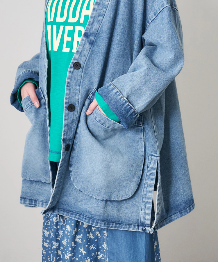 CUBE SUGAR(キューブシュガー) |【春新作8%分ポイントバック】ケミカルウォッシュ Vネック デニム ジャケット