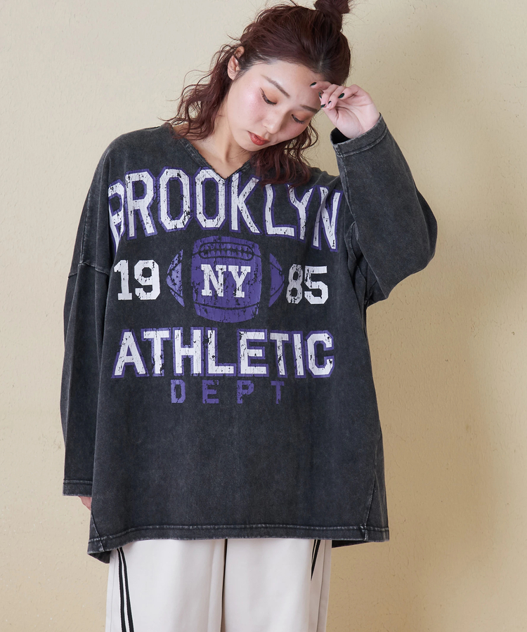 CUBE SUGAR(キューブシュガー) |【春新作8%分ポイントバック】10/-天竺 スノーウォッシュ カットオフ Vネック プルオーバー