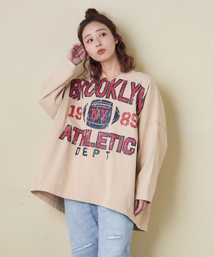 CUBE SUGAR(キューブシュガー) |【春新作8%分ポイントバック】10/-天竺 スノーウォッシュ カットオフ Vネック プルオーバー