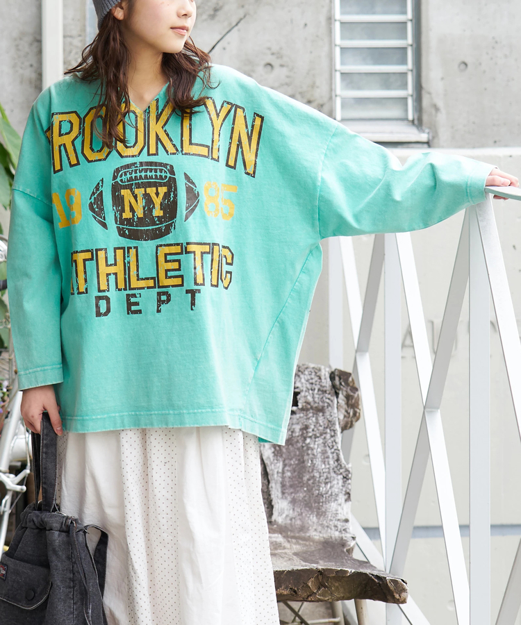 CUBE SUGAR(キューブシュガー) |【春新作8%分ポイントバック】10/-天竺 スノーウォッシュ カットオフ Vネック プルオーバー