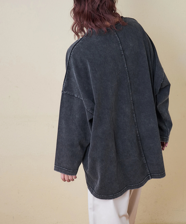 CUBE SUGAR(キューブシュガー) |【春新作8%分ポイントバック】10/-天竺 スノーウォッシュ カットオフ Vネック プルオーバー