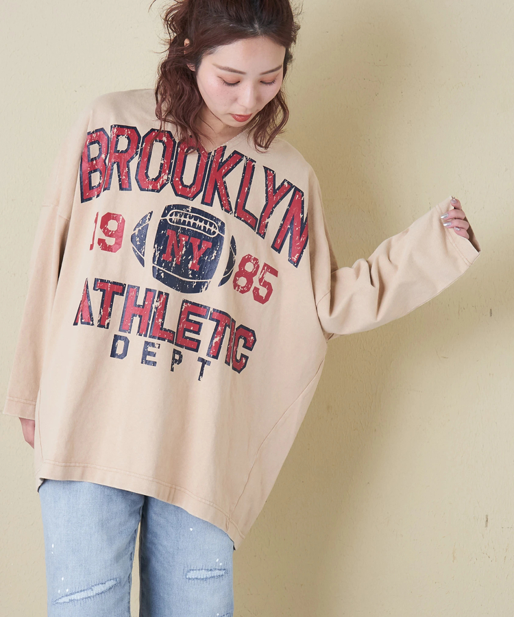 CUBE SUGAR(キューブシュガー) |【春新作8%分ポイントバック】10/-天竺 スノーウォッシュ カットオフ Vネック プルオーバー