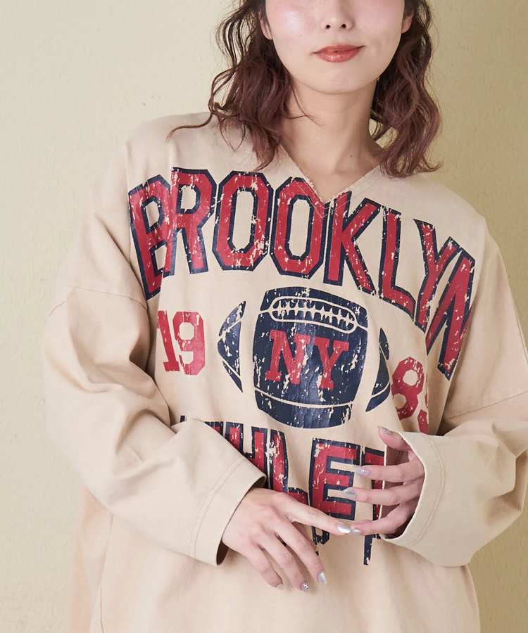 CUBE SUGAR(キューブシュガー) |【春新作8%分ポイントバック】10/-天竺 スノーウォッシュ カットオフ Vネック プルオーバー