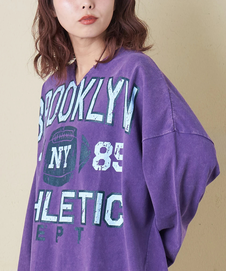 CUBE SUGAR(キューブシュガー) |【春新作8%分ポイントバック】10/-天竺 スノーウォッシュ カットオフ Vネック プルオーバー