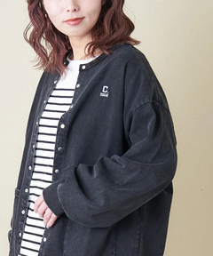 【春新作8%分ポイントバック】10/-天竺 スノーウォッシュ ドットボタン カーディガン