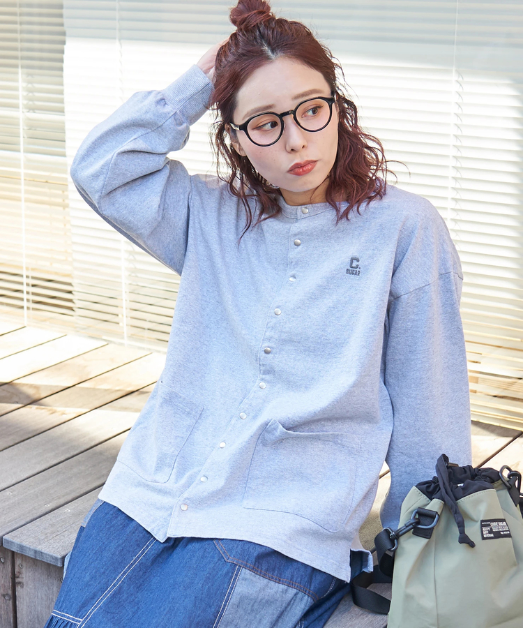 CUBE SUGAR(キューブシュガー) |【春新作8%分ポイントバック】10/-天竺 スノーウォッシュ ドットボタン カーディガン