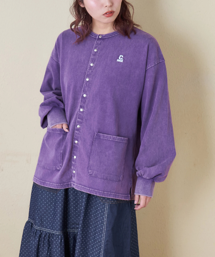 CUBE SUGAR(キューブシュガー) |【春新作8%分ポイントバック】10/-天竺 スノーウォッシュ ドットボタン カーディガン