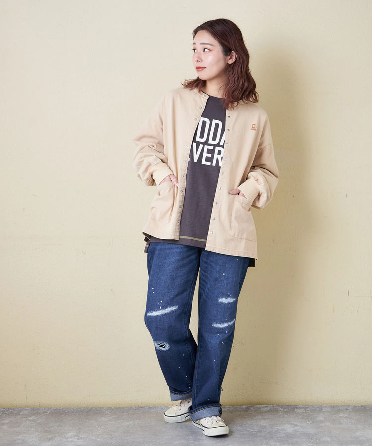 CUBE SUGAR(キューブシュガー) |【春新作8%分ポイントバック】10/-天竺 スノーウォッシュ ドットボタン カーディガン