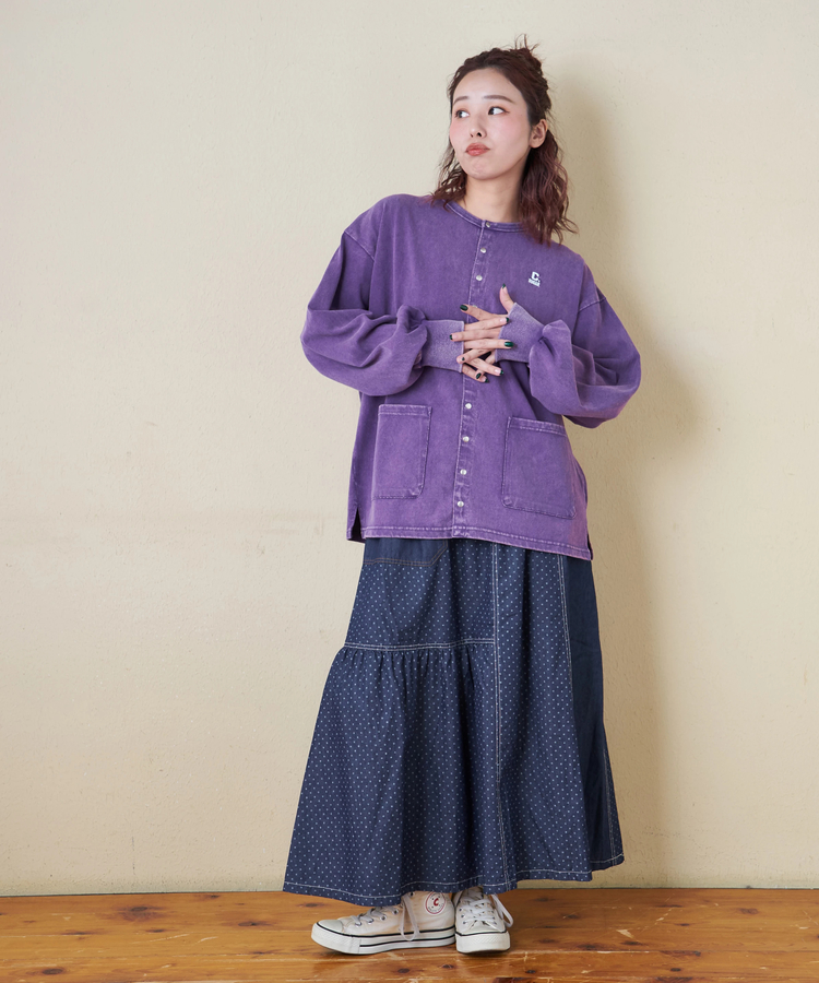 CUBE SUGAR(キューブシュガー) |【春新作8%分ポイントバック】10/-天竺 スノーウォッシュ ドットボタン カーディガン