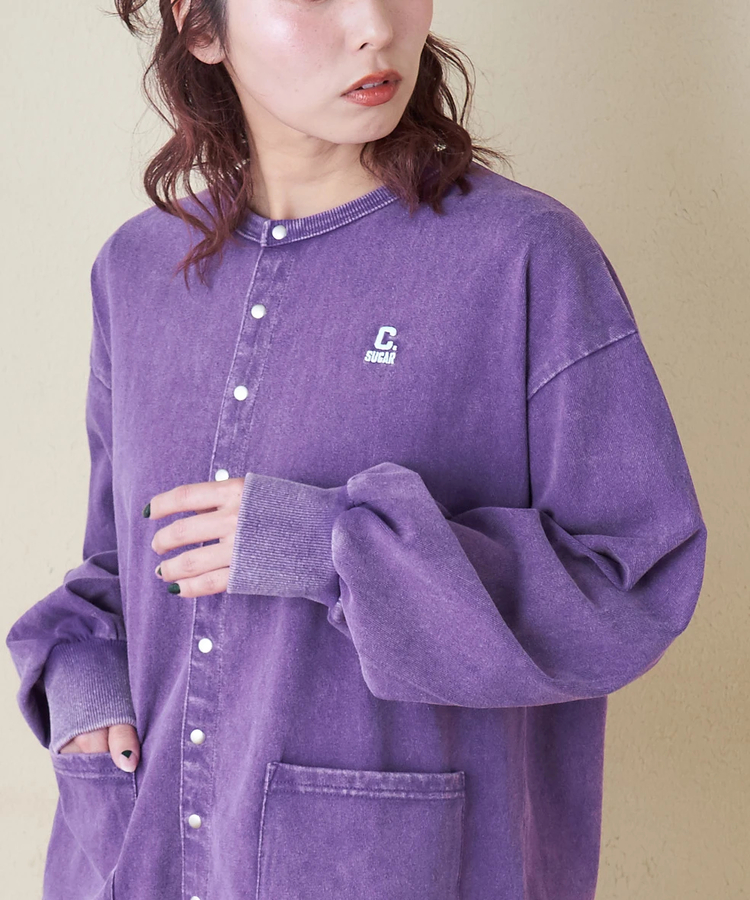 CUBE SUGAR(キューブシュガー) |【春新作8%分ポイントバック】10/-天竺 スノーウォッシュ ドットボタン カーディガン