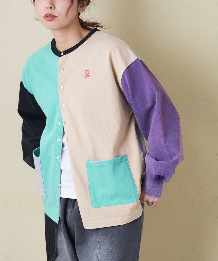 CUBE SUGAR(キューブシュガー) |【春新作8%分ポイントバック】10/-天竺 スノーウォッシュ ドットボタン カーディガン