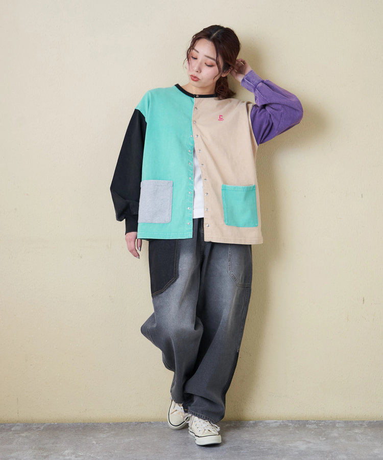 CUBE SUGAR(キューブシュガー) |【春新作8%分ポイントバック】10/-天竺 スノーウォッシュ ドットボタン カーディガン