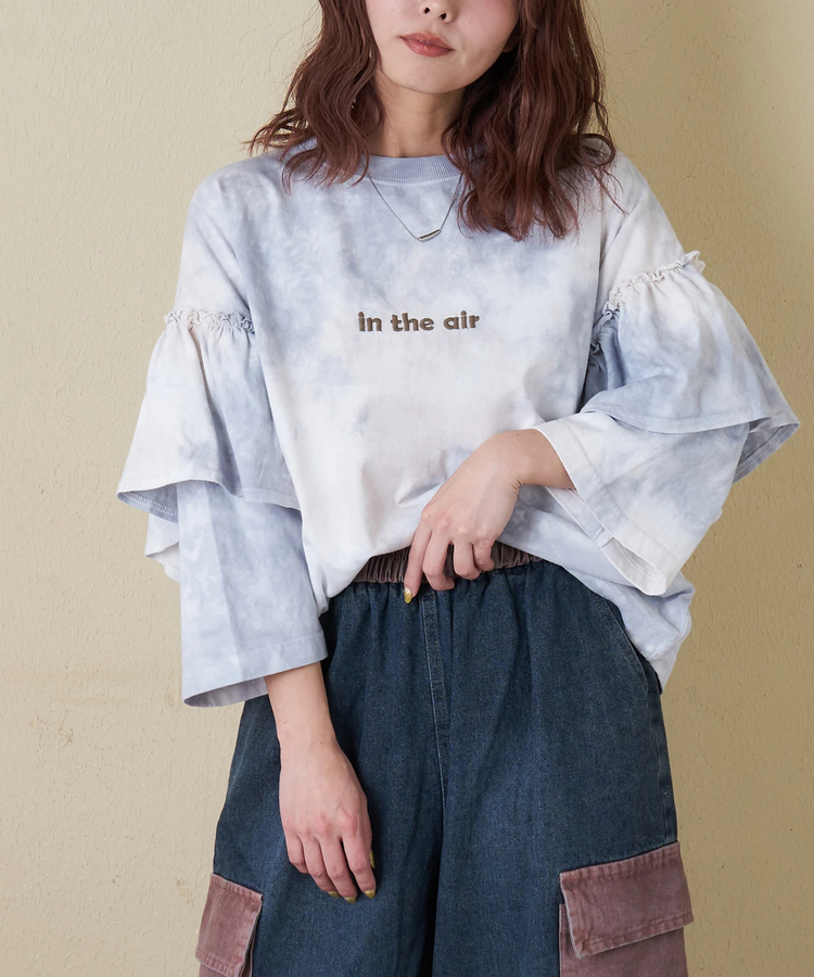 CUBE SUGAR(キューブシュガー) |【春新作ポイント2倍(2/10まで)】16/-OE天竺 タイダイ フリルスリーブ プルオーバー