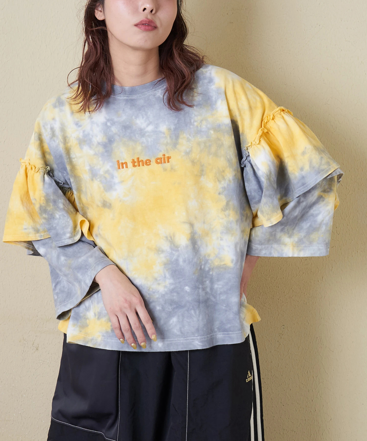 CUBE SUGAR(キューブシュガー) |【春新作ポイント2倍(2/10まで)】16/-OE天竺 タイダイ フリルスリーブ プルオーバー