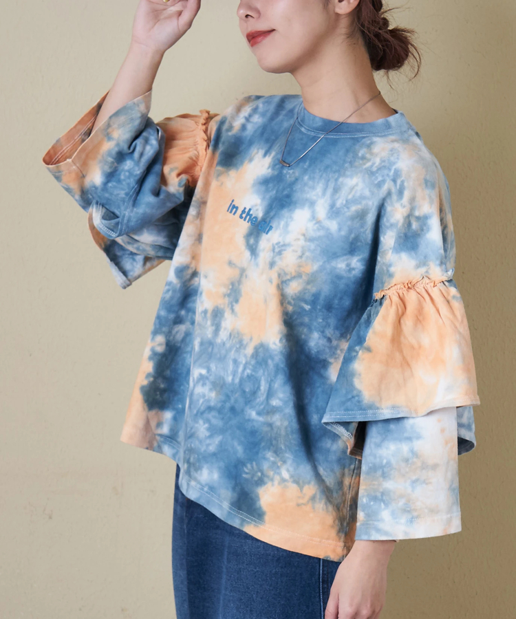 CUBE SUGAR(キューブシュガー) |【春新作ポイント2倍(2/10まで)】16/-OE天竺 タイダイ フリルスリーブ プルオーバー