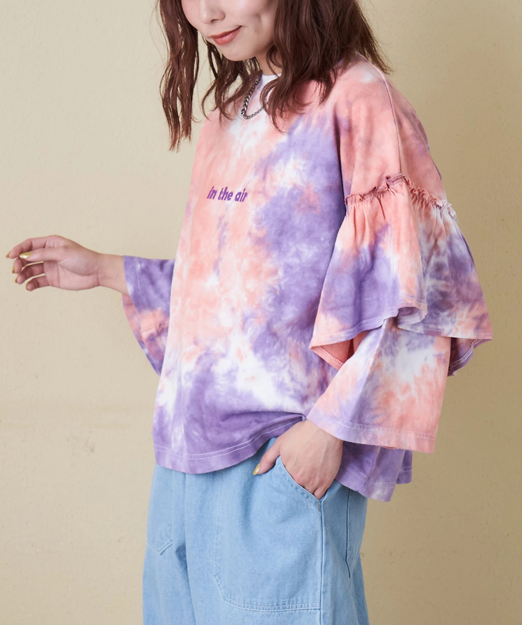 CUBE SUGAR(キューブシュガー) |【春新作ポイント2倍(2/10まで)】16/-OE天竺 タイダイ フリルスリーブ プルオーバー