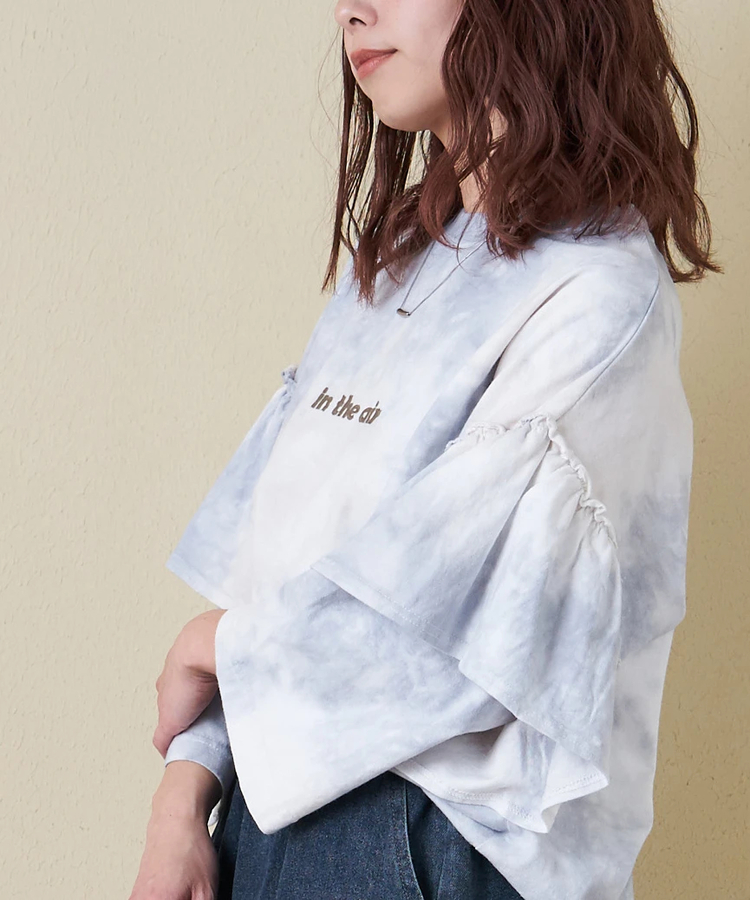 CUBE SUGAR(キューブシュガー) |【春新作ポイント2倍(2/10まで)】16/-OE天竺 タイダイ フリルスリーブ プルオーバー