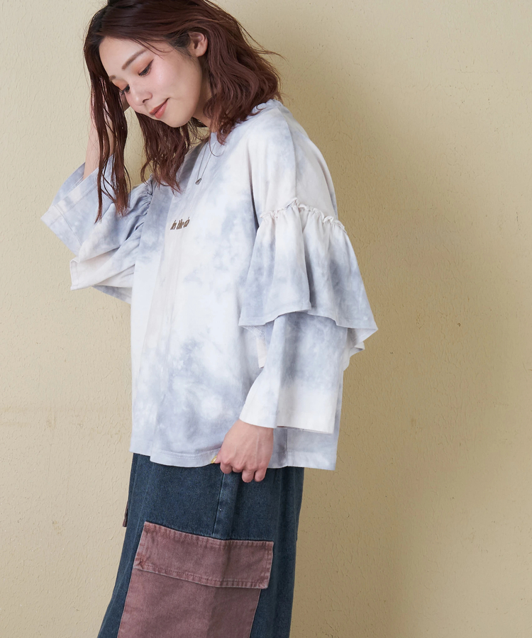 CUBE SUGAR(キューブシュガー) |【春新作ポイント2倍(2/10まで)】16/-OE天竺 タイダイ フリルスリーブ プルオーバー