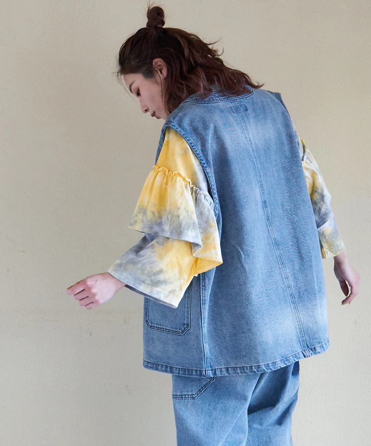 CUBE SUGAR(キューブシュガー) |【春新作ポイント2倍(2/10まで)】16/-OE天竺 タイダイ フリルスリーブ プルオーバー