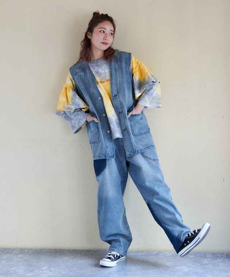 CUBE SUGAR(キューブシュガー) |【春新作ポイント2倍(2/10まで)】16/-OE天竺 タイダイ フリルスリーブ プルオーバー