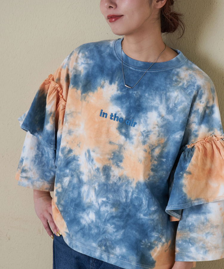 CUBE SUGAR(キューブシュガー) |【春新作ポイント2倍(2/10まで)】16/-OE天竺 タイダイ フリルスリーブ プルオーバー