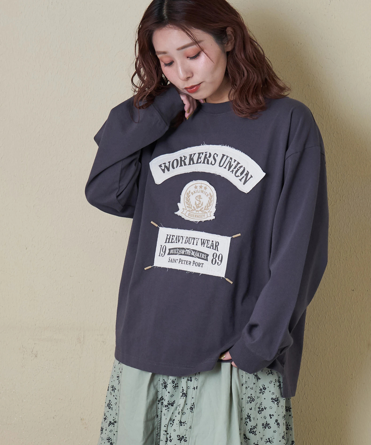 CUBE SUGAR(キューブシュガー) |【春新作8%分ポイントバック】16/-OE天竺 布帛 ワッペン プルオーバー