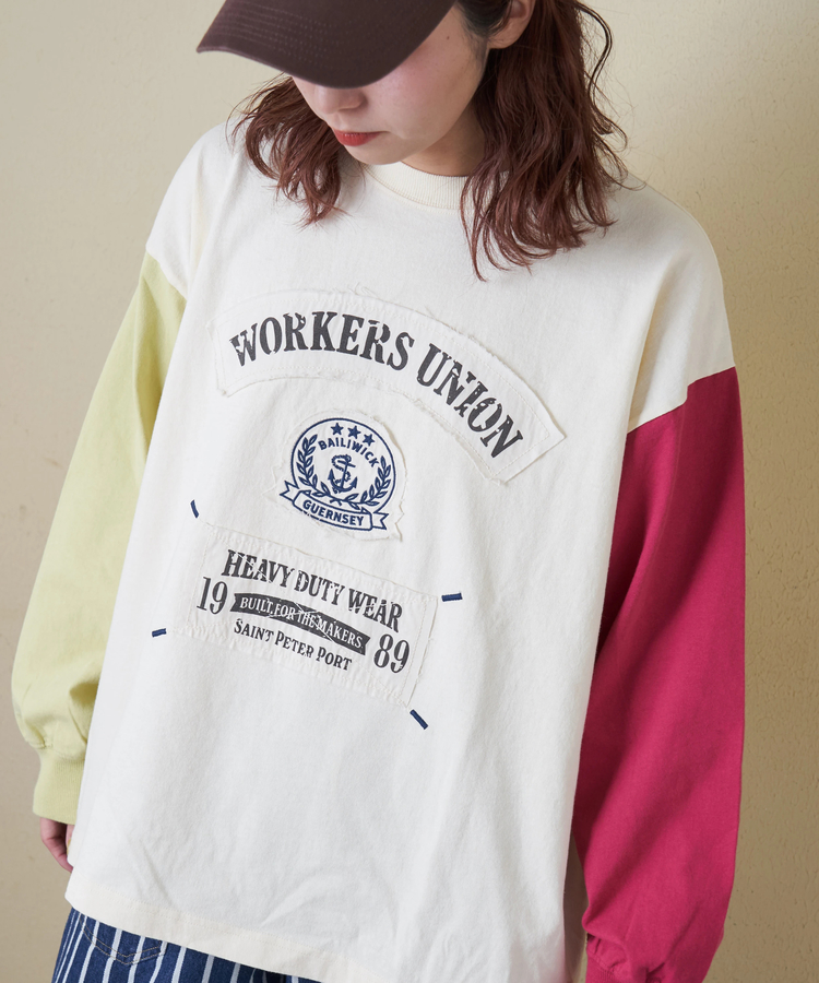 CUBE SUGAR(キューブシュガー) |【春新作8%分ポイントバック】16/-OE天竺 布帛 ワッペン プルオーバー