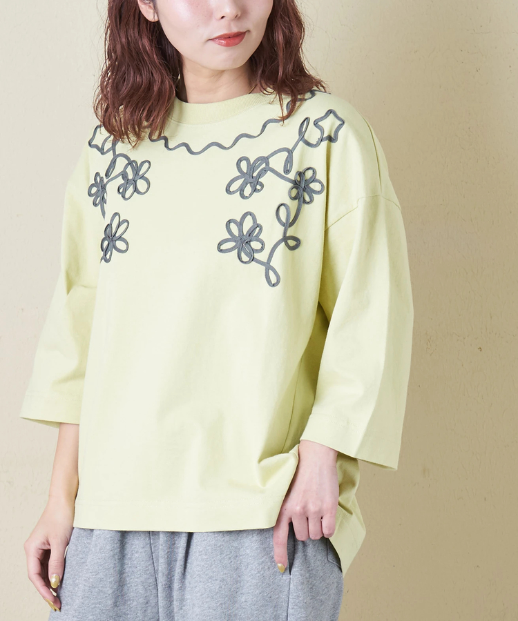 CUBE SUGAR(キューブシュガー) |【春新作8%分ポイントバック】16/-OE天竺 コード刺繍 7分袖 プルオーバー