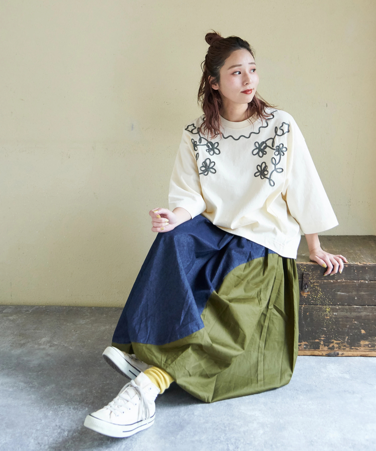 CUBE SUGAR(キューブシュガー) |【春新作8%分ポイントバック】16/-OE天竺 コード刺繍 7分袖 プルオーバー