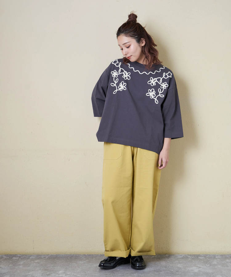 CUBE SUGAR(キューブシュガー) |【春新作8%分ポイントバック】16/-OE天竺 コード刺繍 7分袖 プルオーバー