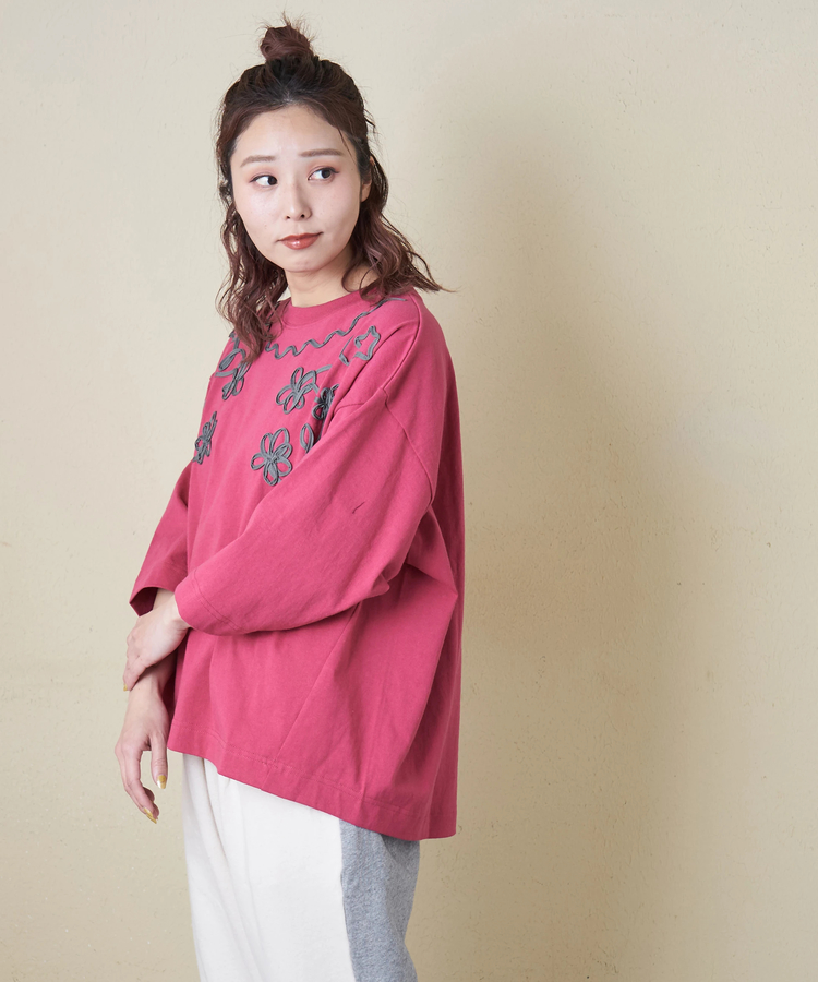 CUBE SUGAR(キューブシュガー) |【春新作8%分ポイントバック】16/-OE天竺 コード刺繍 7分袖 プルオーバー