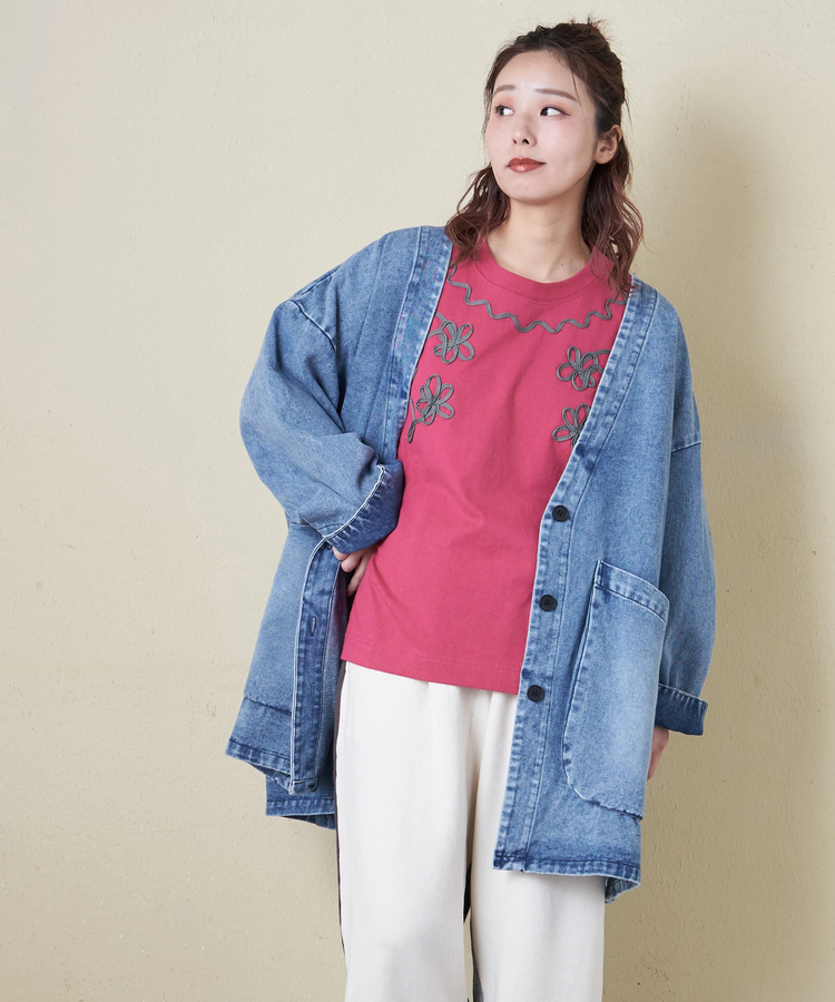 CUBE SUGAR(キューブシュガー) |【春新作8%分ポイントバック】16/-OE天竺 コード刺繍 7分袖 プルオーバー