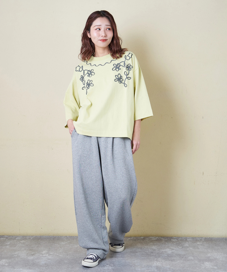 CUBE SUGAR(キューブシュガー) |【春新作8%分ポイントバック】16/-OE天竺 コード刺繍 7分袖 プルオーバー