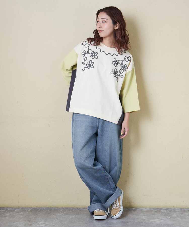 CUBE SUGAR(キューブシュガー) |【春新作8%分ポイントバック】16/-OE天竺 コード刺繍 7分袖 プルオーバー