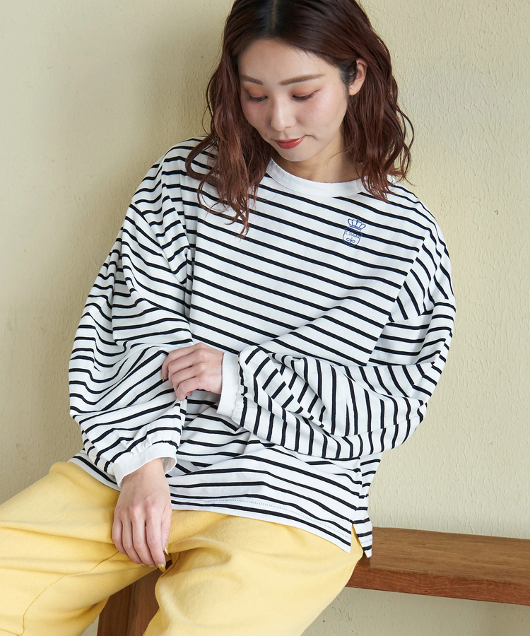 CUBE SUGAR(キューブシュガー) |【春新作8%分ポイントバック】21/-天竺 ランタンスリーブ ボーダー プルオーバー