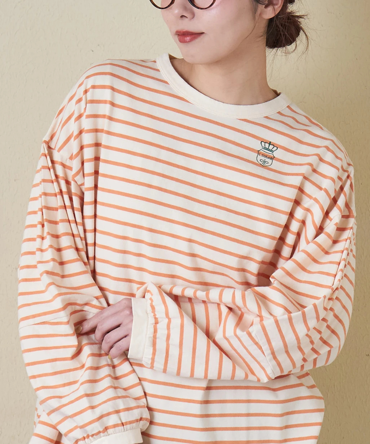 CUBE SUGAR(キューブシュガー) |【春新作8%分ポイントバック】21/-天竺 ランタンスリーブ ボーダー プルオーバー