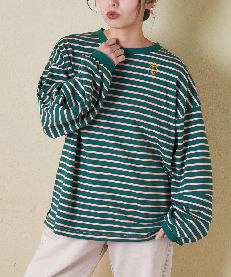 CUBE SUGAR(キューブシュガー) |【春新作8%分ポイントバック】21/-天竺 ランタンスリーブ ボーダー プルオーバー