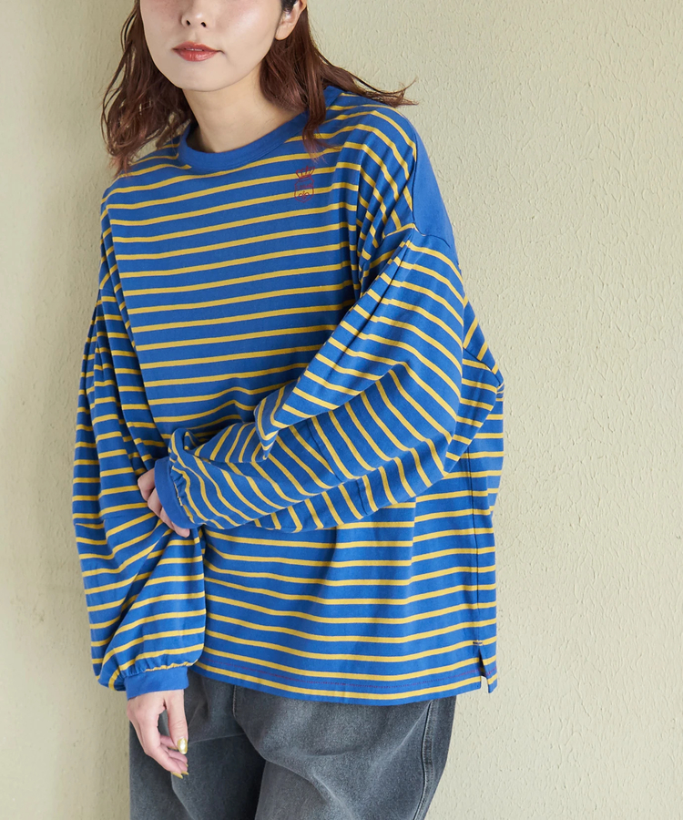 CUBE SUGAR(キューブシュガー) |【春新作8%分ポイントバック】21/-天竺 ランタンスリーブ ボーダー プルオーバー